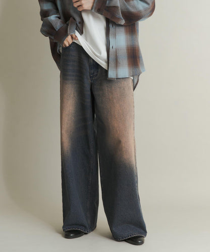 復古風牛仔寬腿褲