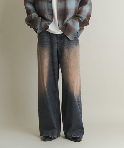 復古風牛仔寬腿褲