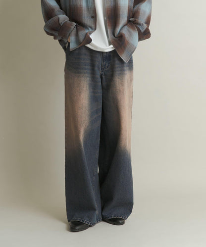 復古風牛仔寬腿褲