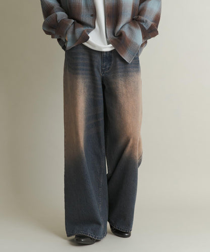 復古風牛仔寬腿褲
