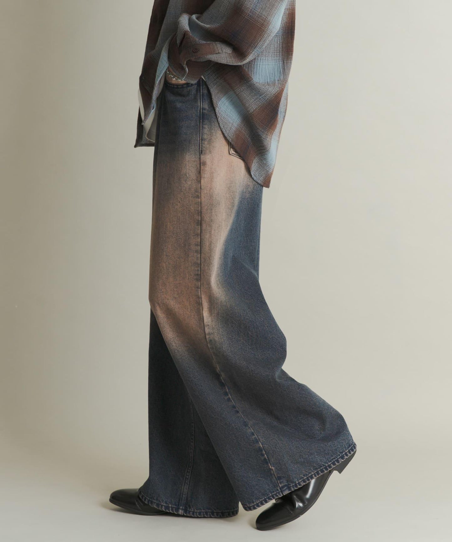 復古風牛仔寬腿褲