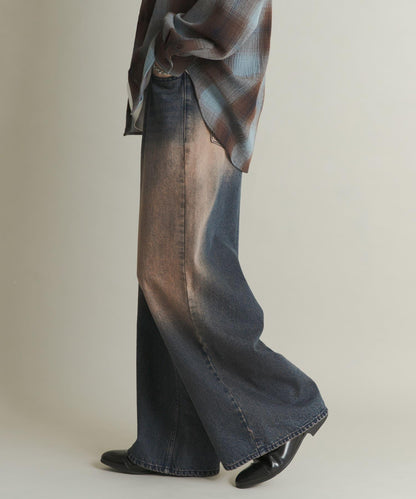 復古風牛仔寬腿褲