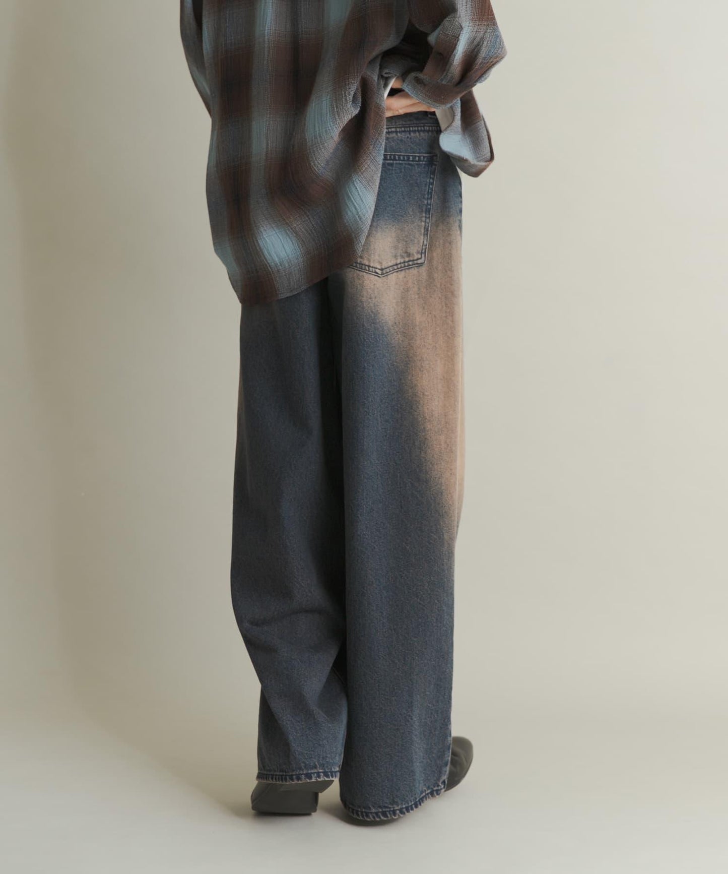 復古風牛仔寬腿褲