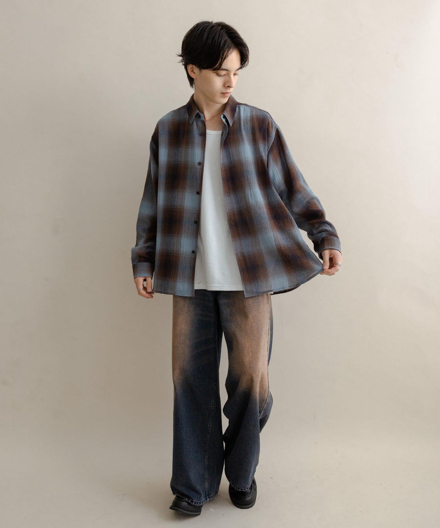 復古風牛仔寬腿褲