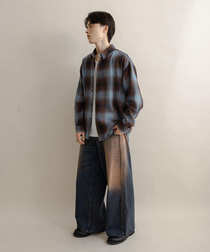 復古風牛仔寬腿褲