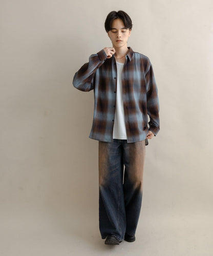 復古風牛仔寬腿褲