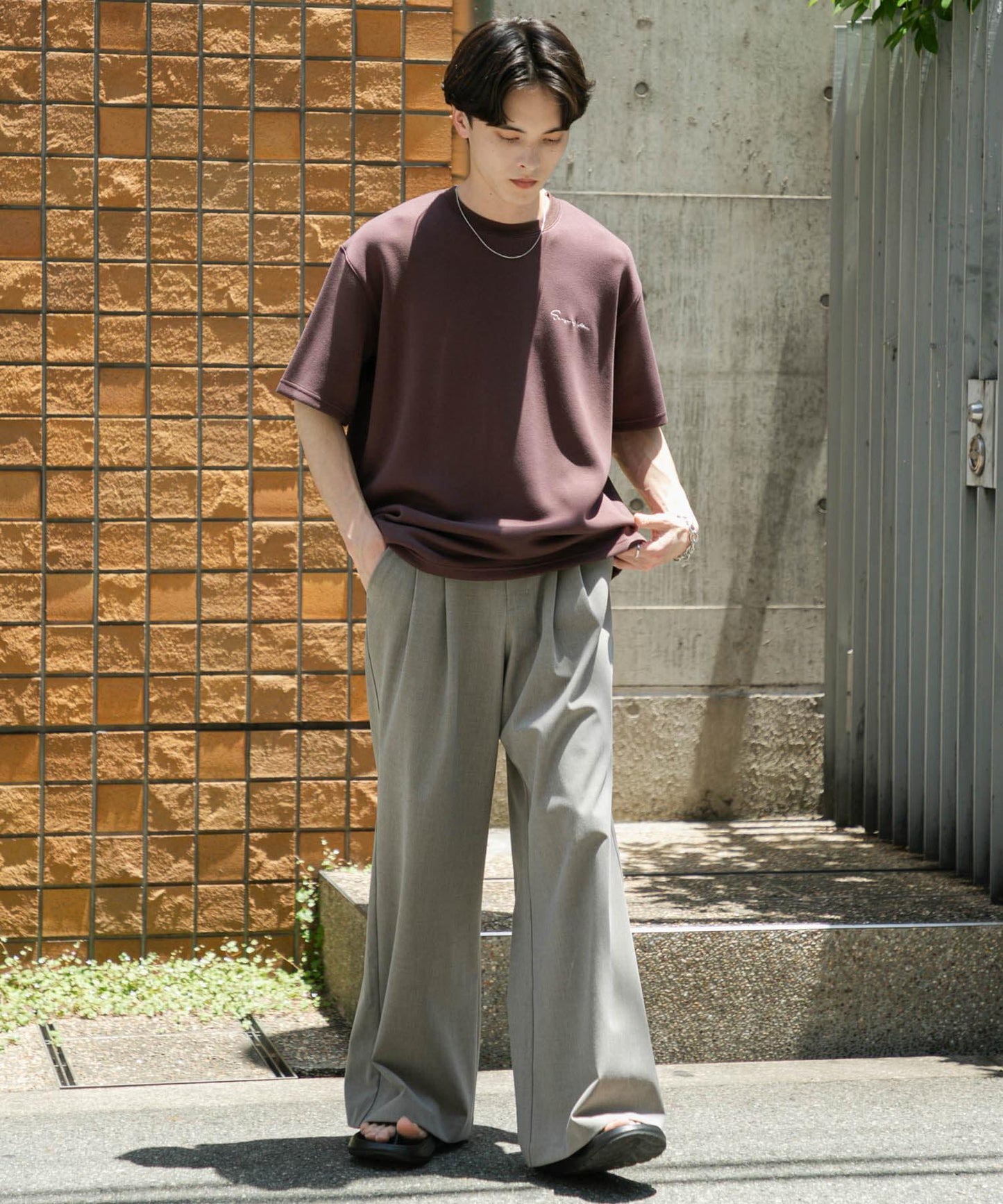 2褶寬鬆喇叭西裝褲