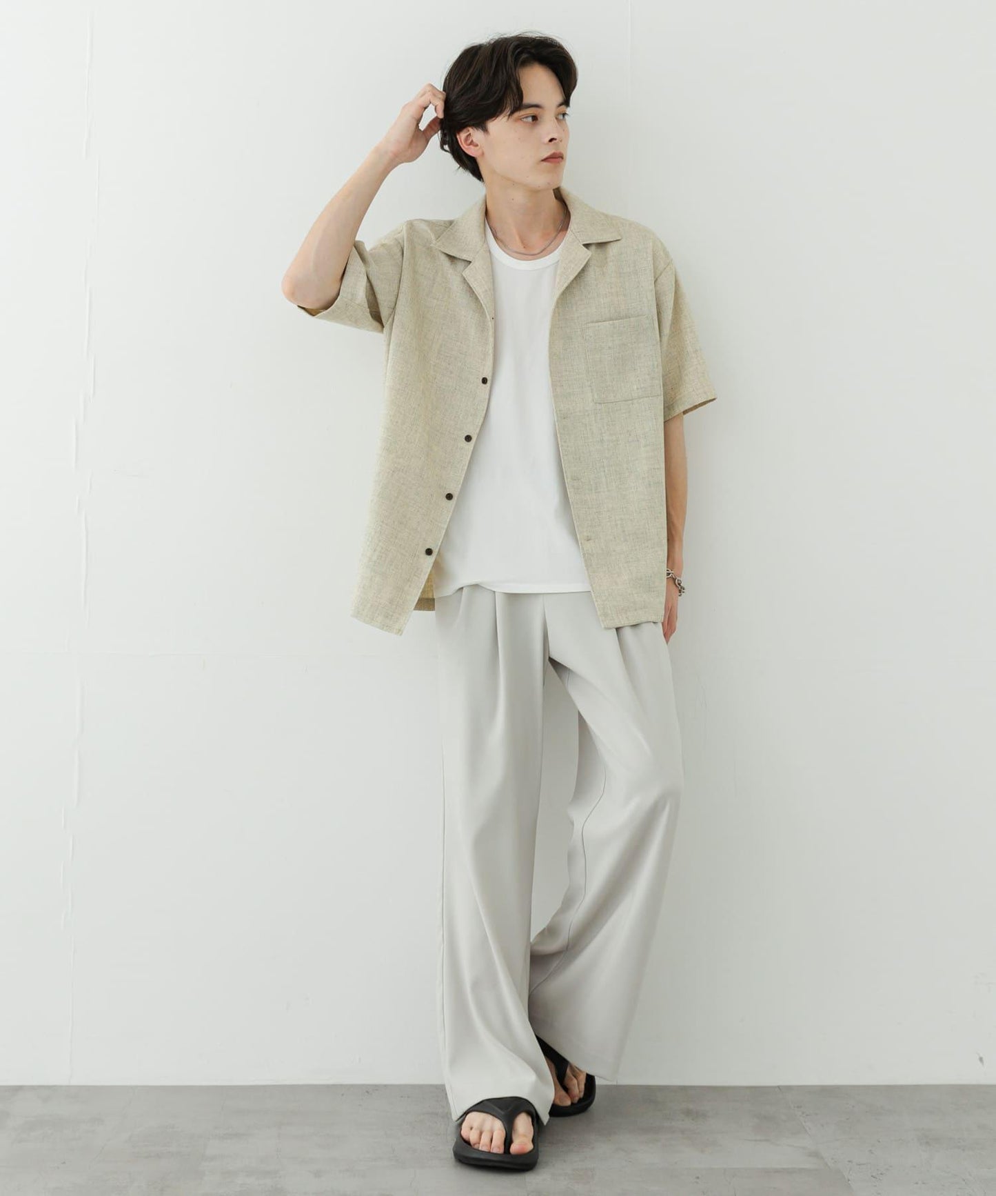 2褶寬鬆喇叭西裝褲