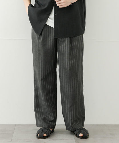 可搭配套裝 易打理/速幹 仿亞麻細條紋寬鬆長褲