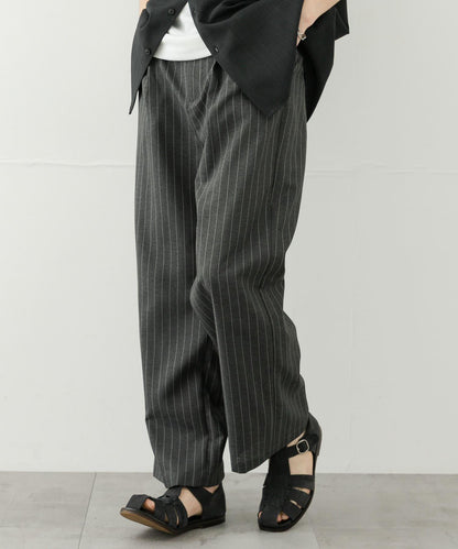可搭配套裝 易打理/速幹 仿亞麻細條紋寬鬆長褲