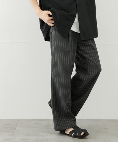 可搭配套裝 易打理/速幹 仿亞麻細條紋寬鬆長褲