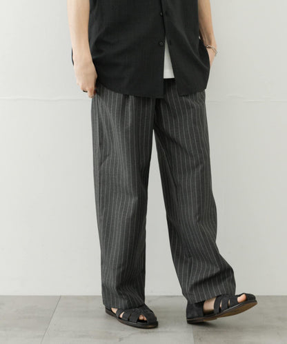 可搭配套裝 易打理/速幹 仿亞麻細條紋寬鬆長褲