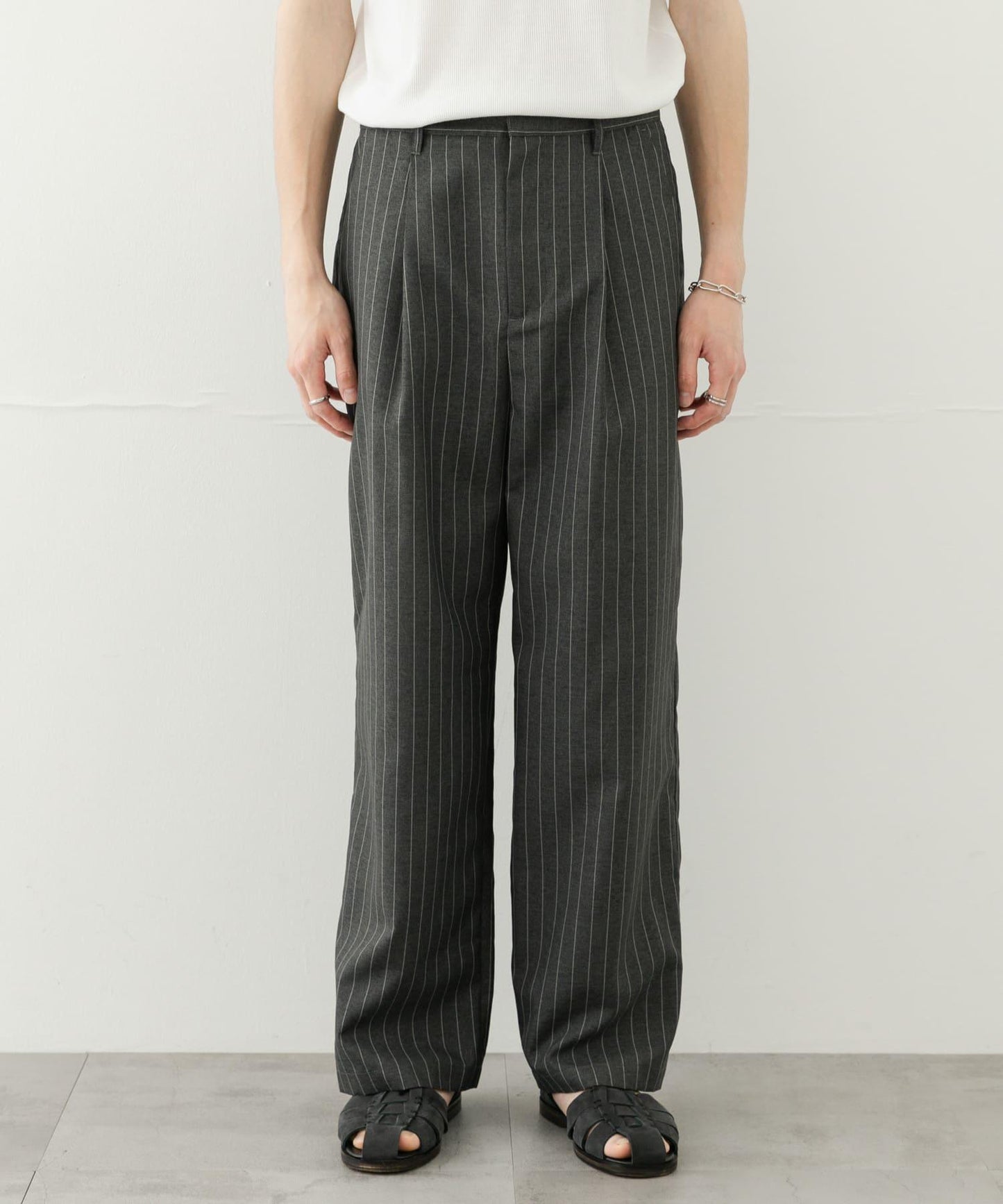 可搭配套裝 易打理/速幹 仿亞麻細條紋寬鬆長褲