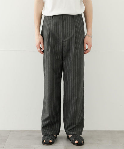 可搭配套裝 易打理/速幹 仿亞麻細條紋寬鬆長褲