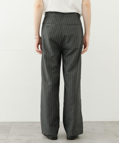 可搭配套裝 易打理/速幹 仿亞麻細條紋寬鬆長褲