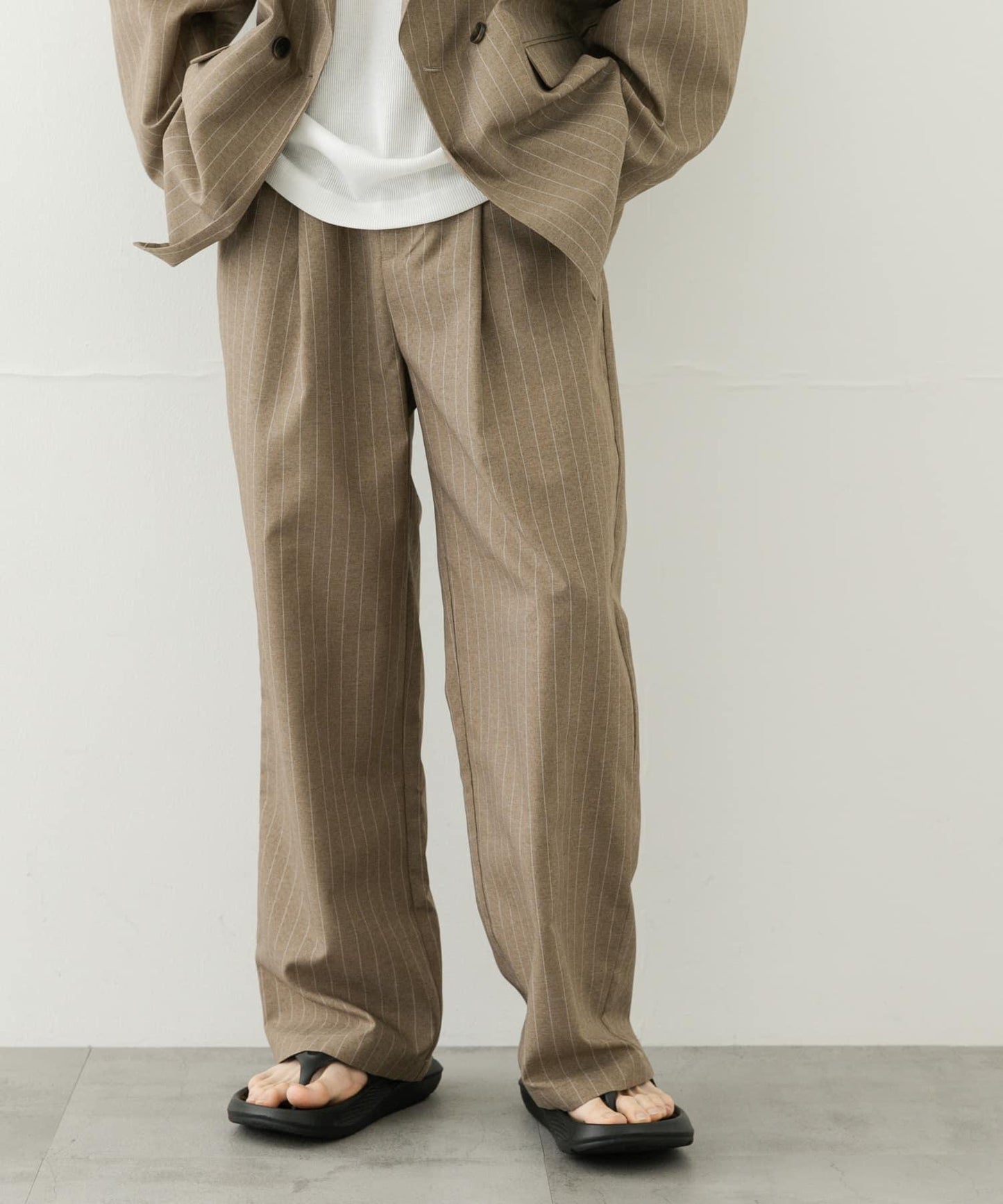 可搭配套裝 易打理/速幹 仿亞麻細條紋寬鬆長褲