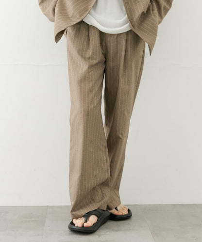 可搭配套裝 易打理/速幹 仿亞麻細條紋寬鬆長褲