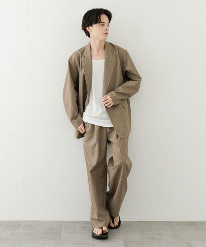 可搭配套裝 易打理/速幹 仿亞麻細條紋寬鬆長褲