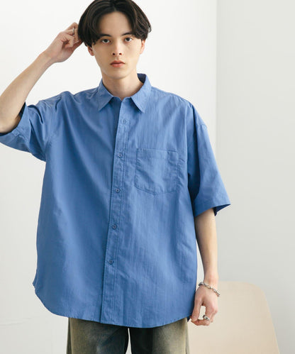 尼龍常規領寬鬆短袖襯衫