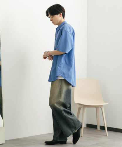 尼龍常規領寬鬆短袖襯衫