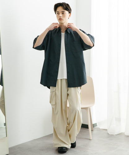 尼龍常規領寬鬆短袖襯衫