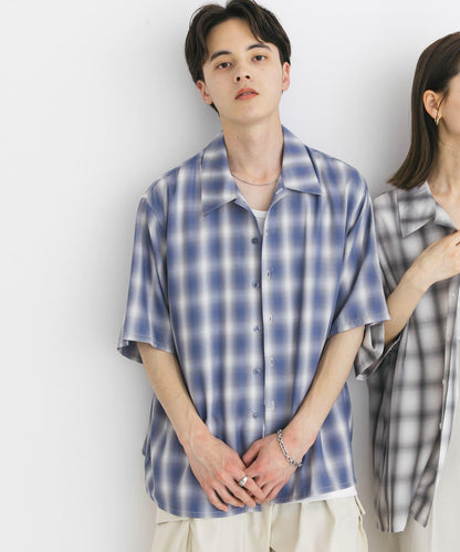 中性漸變格紋短袖襯衫