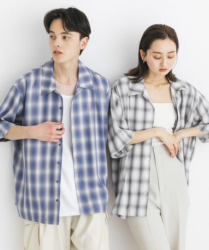 中性漸變格紋短袖襯衫