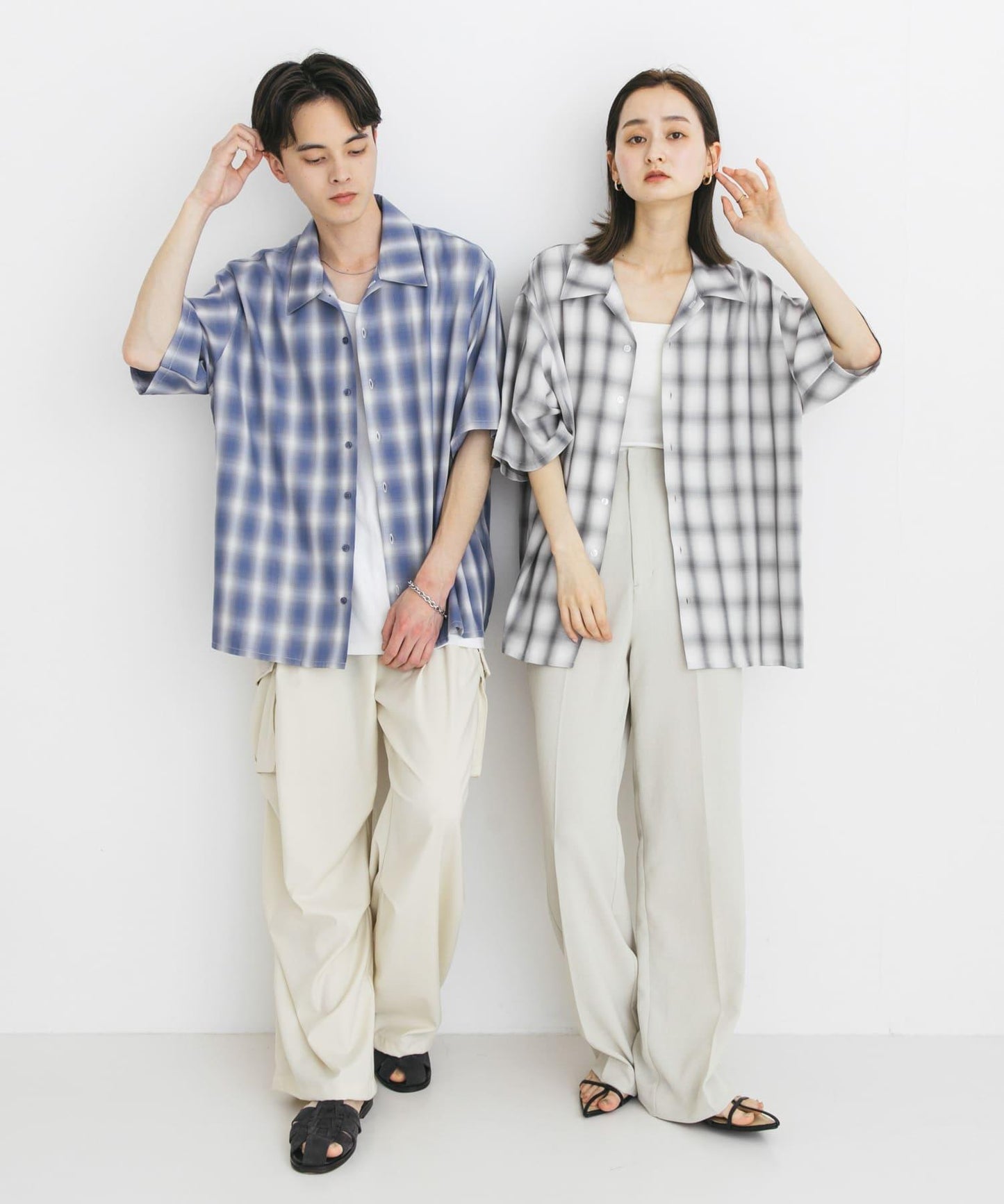 中性漸變格紋短袖襯衫