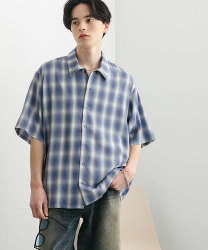 中性漸變格紋短袖襯衫