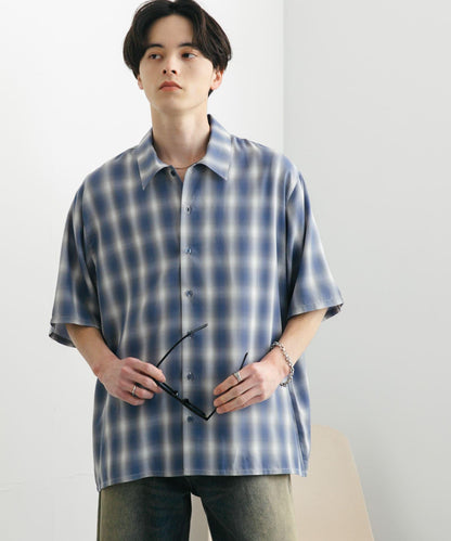 中性漸變格紋短袖襯衫