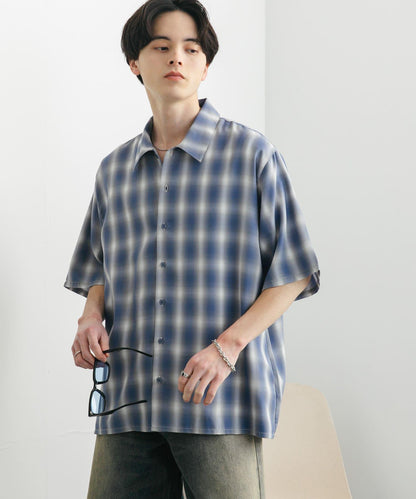 中性漸變格紋短袖襯衫