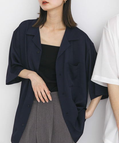 中性透視褶皺開領襯衫