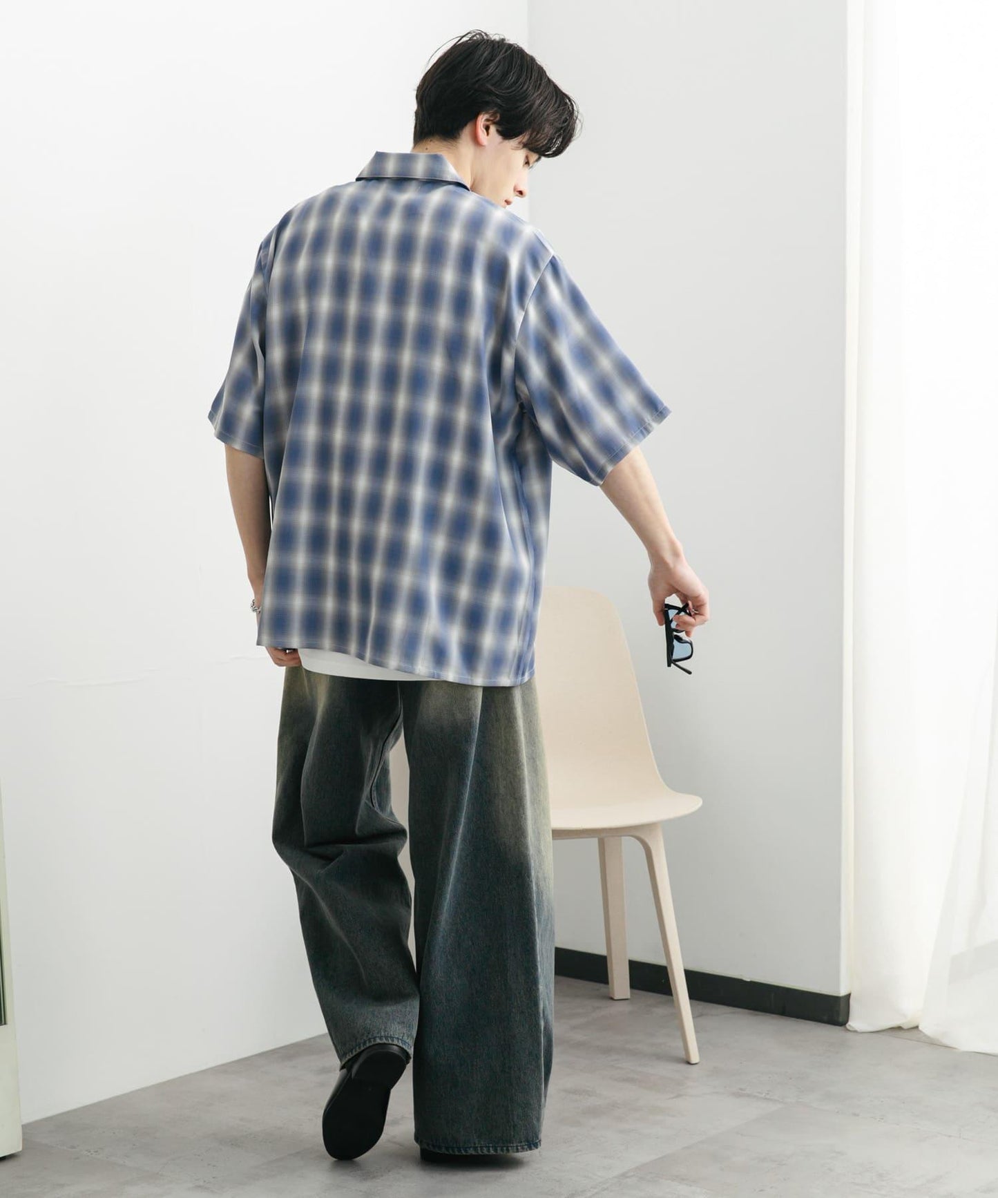 中性漸變格紋短袖襯衫