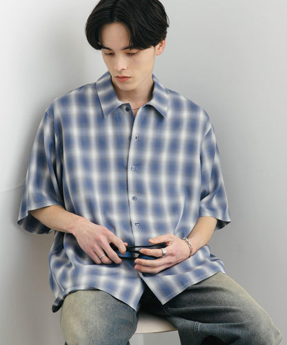 中性漸變格紋短袖襯衫