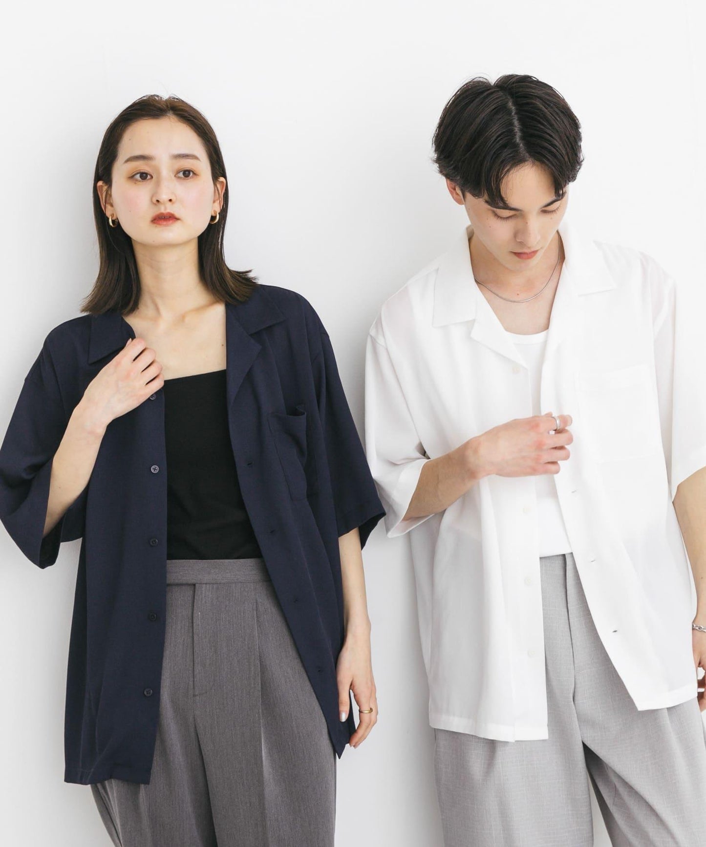 中性透視褶皺開領襯衫