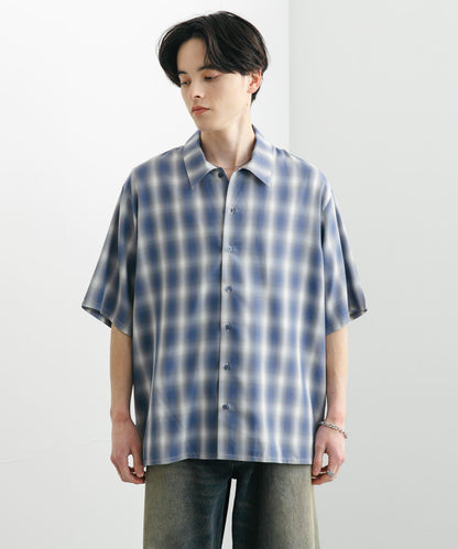 中性漸變格紋短袖襯衫