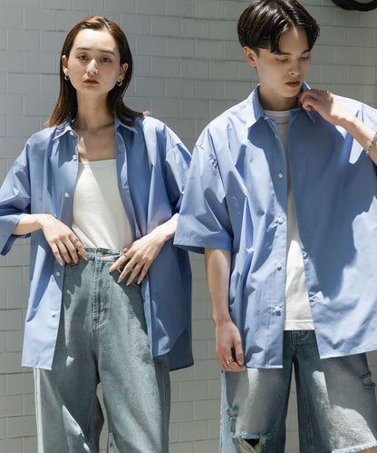 中性寬鬆版常規領短袖襯衫