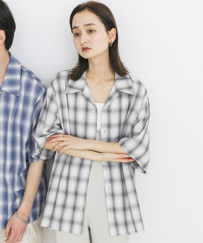 中性漸變格紋短袖襯衫