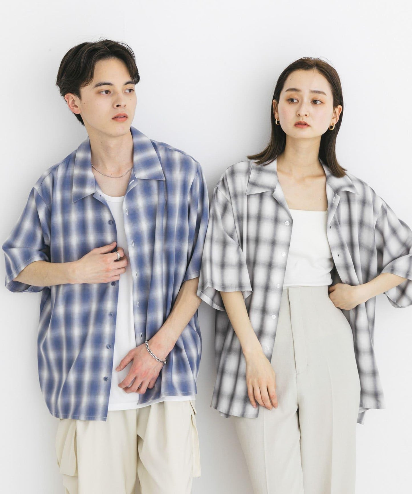 中性漸變格紋短袖襯衫