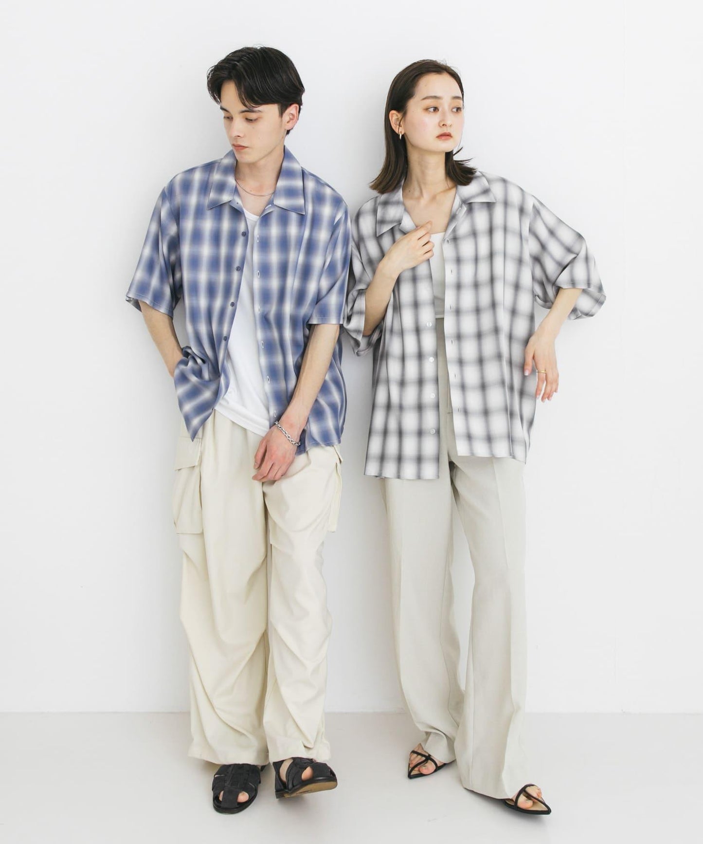 中性漸變格紋短袖襯衫