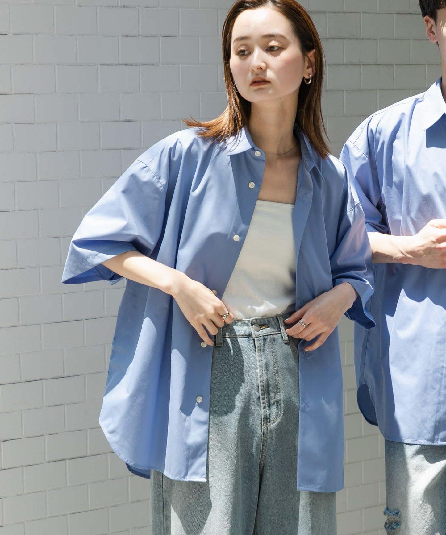 中性寬鬆版常規領短袖襯衫