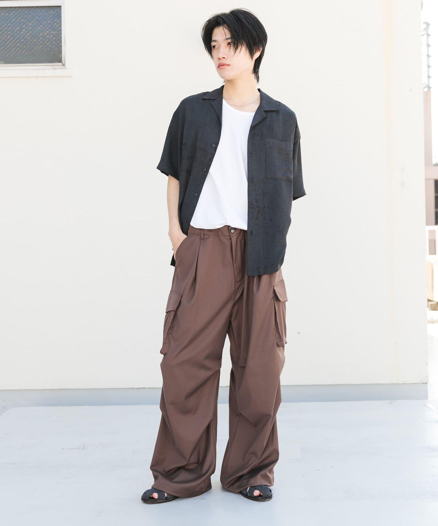 大理石紋開領短袖襯衫