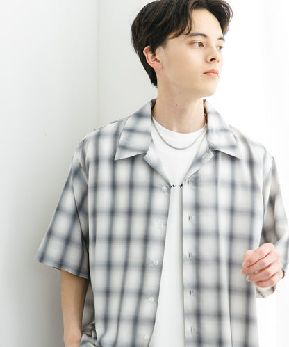 中性漸變格紋短袖襯衫