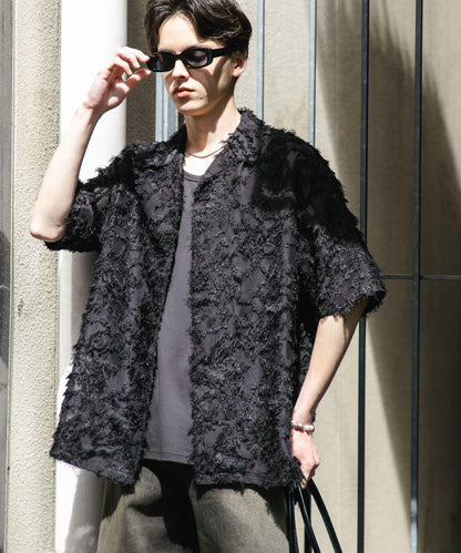 流蘇提花短袖襯衫