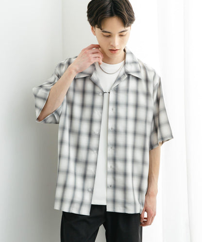中性漸變格紋短袖襯衫