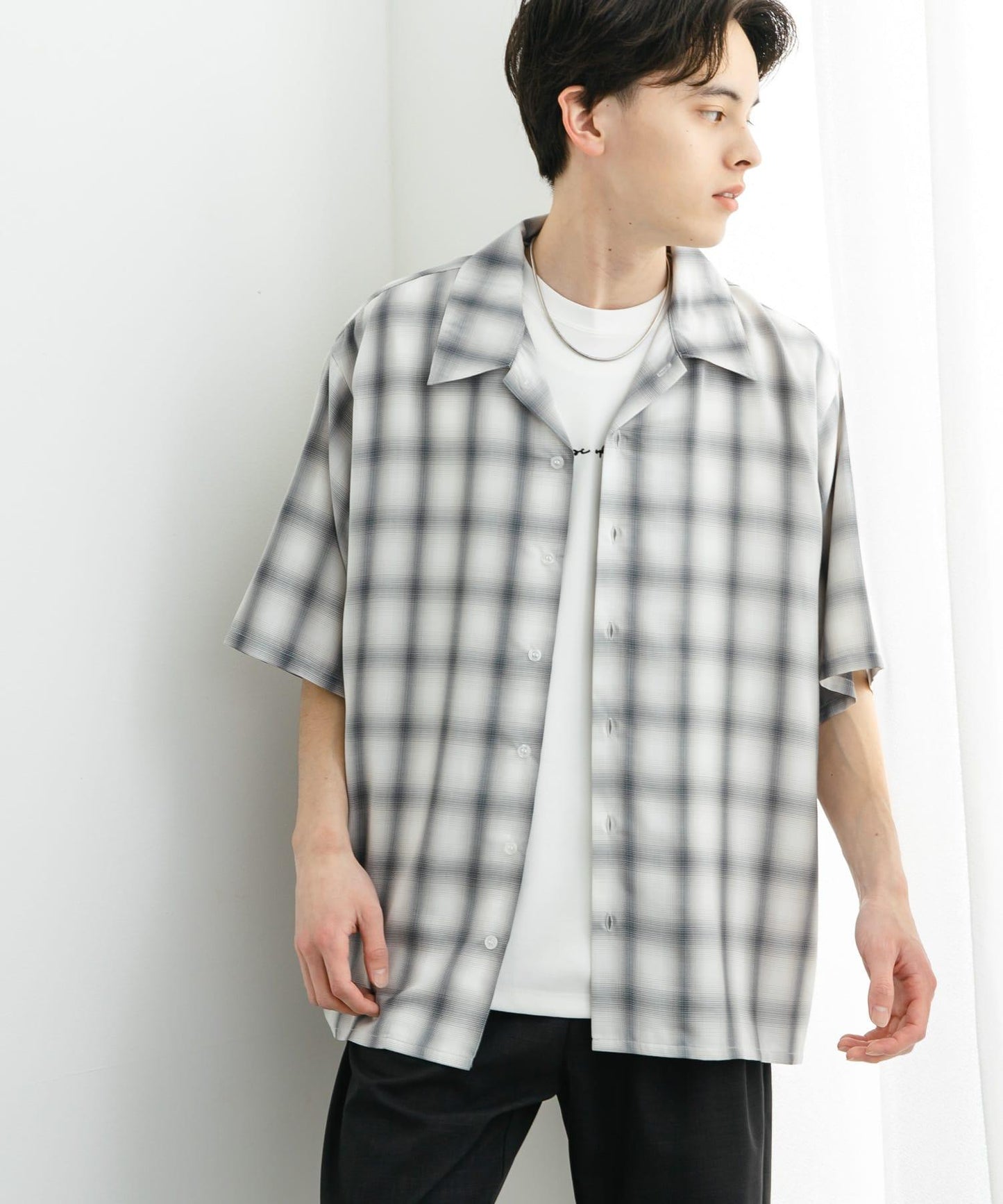 中性漸變格紋短袖襯衫