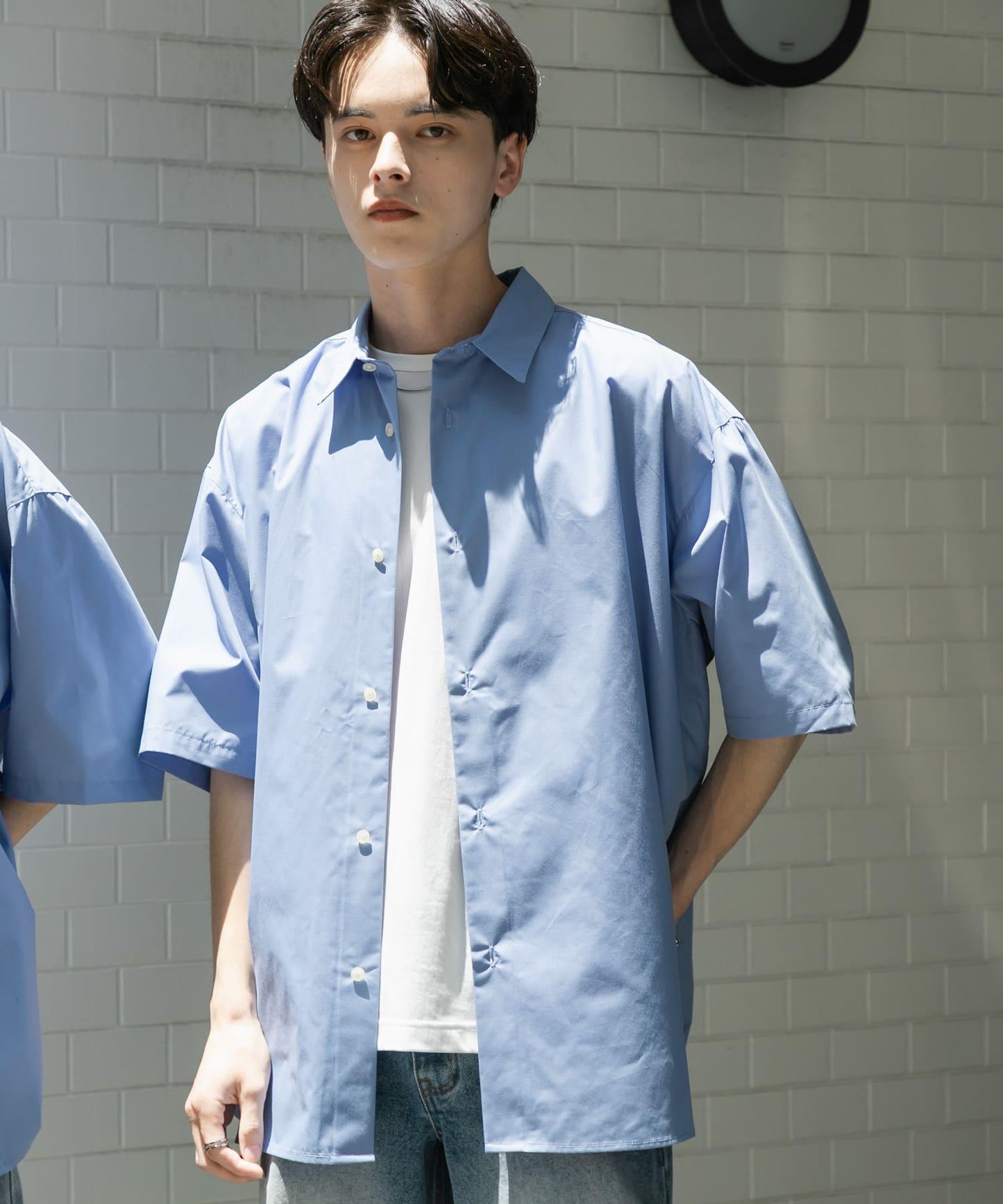 中性寬鬆版常規領短袖襯衫