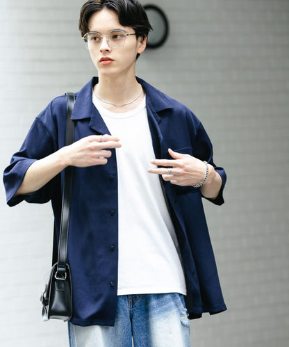 中性透視褶皺開領襯衫