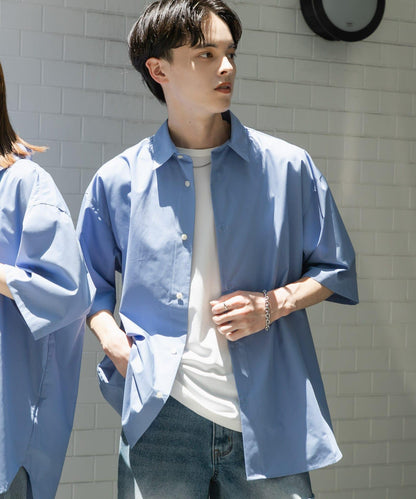 中性寬鬆版常規領短袖襯衫