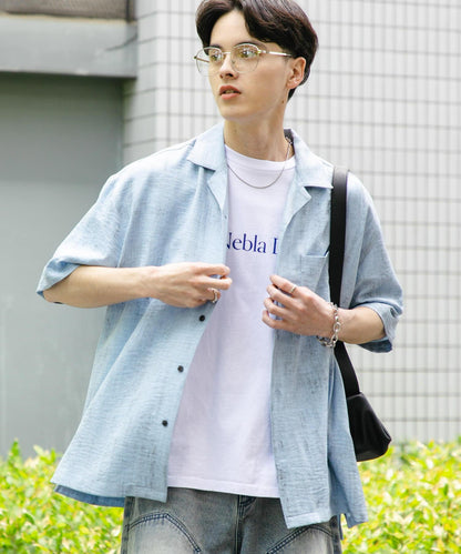 大理石紋開領短袖襯衫